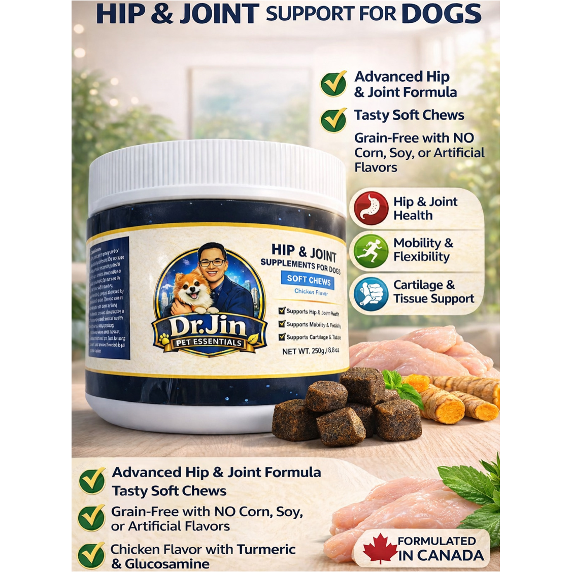 Dr. Jin Hip and Joint Soft Chews for Dogs Chicken Flavor 250g