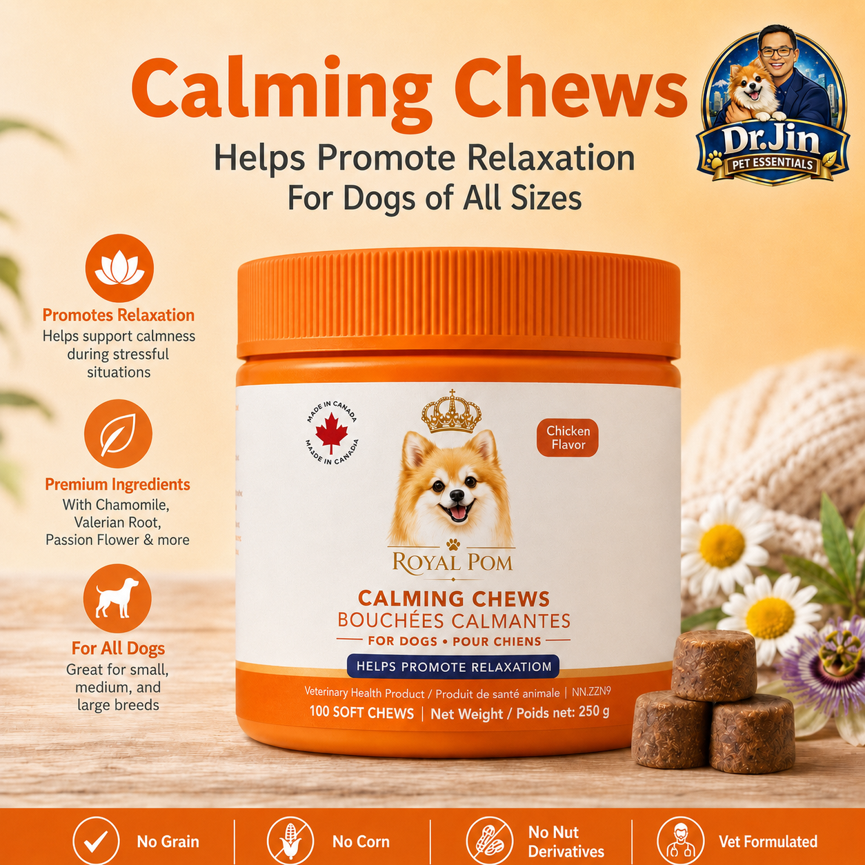 Royal Pom™ Calming Chews for Dogs 100 Soft Chews
