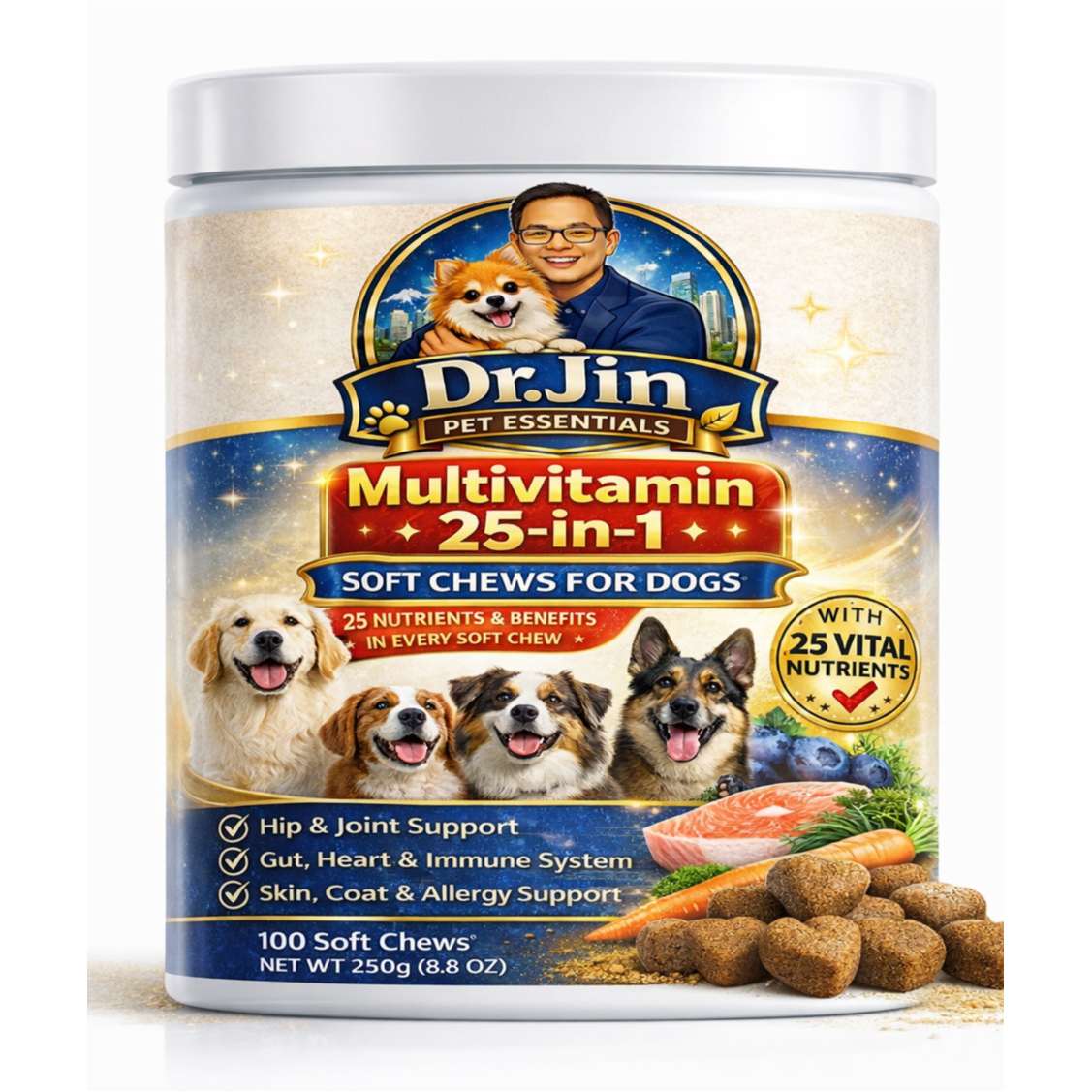 Dr. Jin Foundation 25-in-1 Multivitamin Soft Chews for Dogs Chicken Flavor 250g